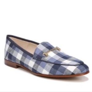 Sam Edelman Loraine Bit Loafers 8 Blue Plaid Gingham Flat Mules Preppy Old Money